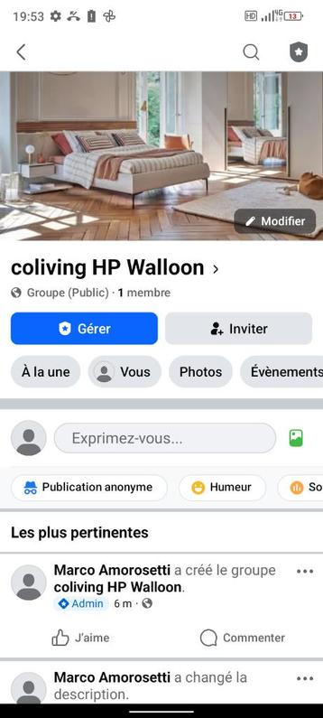 Groupe Facebook coliving HP Walloon  beschikbaar voor biedingen