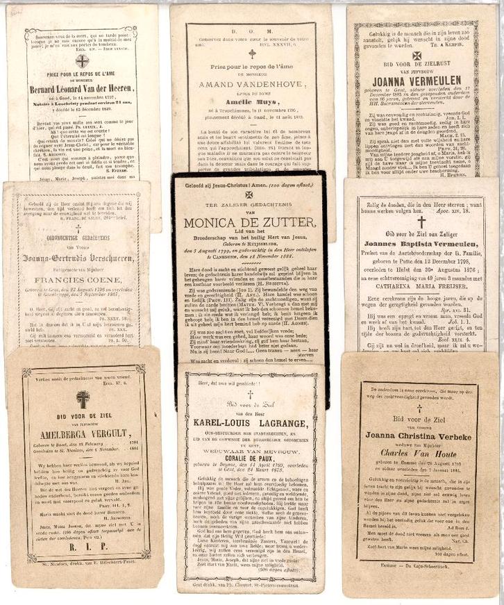 9 Zeer oude bidprentjes geboren 1700, Verzamelen, Bidprentjes en Rouwkaarten, Bidprentje, Ophalen of Verzenden