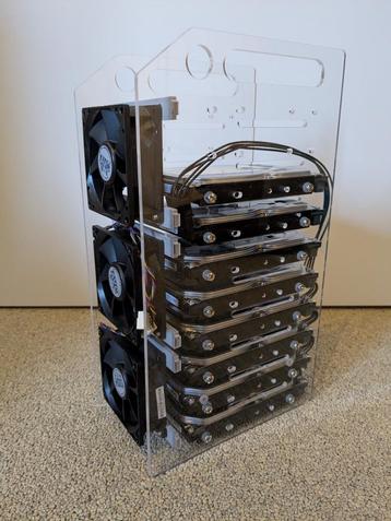 Acrylic harde schijf rek/behuizing voor 10 hdd's, incl. fans beschikbaar voor biedingen