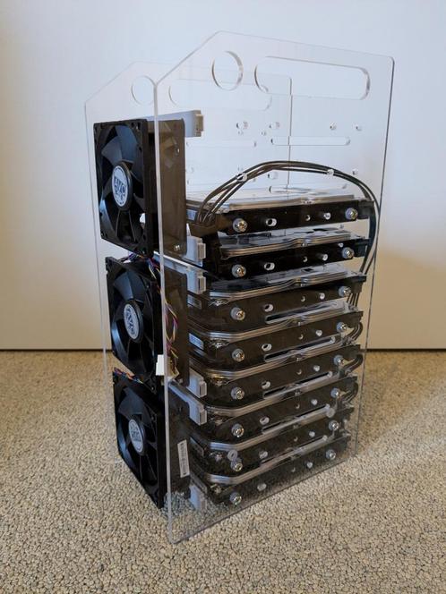 Acrylic harde schijf rek/behuizing voor 10 hdd's, incl. fans, Computers en Software, Computerbehuizingen, Zo goed als nieuw, Verzenden