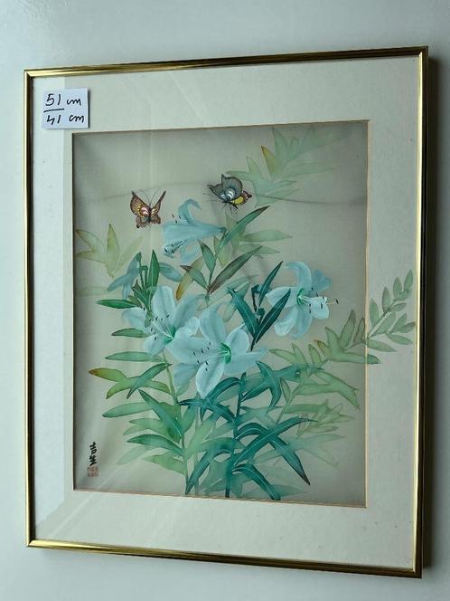 mooi schilderij op zijde 51 cm op 41 cm, Antiek en Kunst, Kunst | Schilderijen | Modern, Ophalen of Verzenden