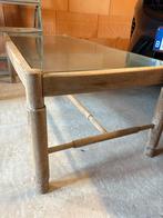 Eiken salontafel met blad van veiligheidsglas, Huis en Inrichting, Tafels | Salontafels, Ophalen, Zo goed als nieuw