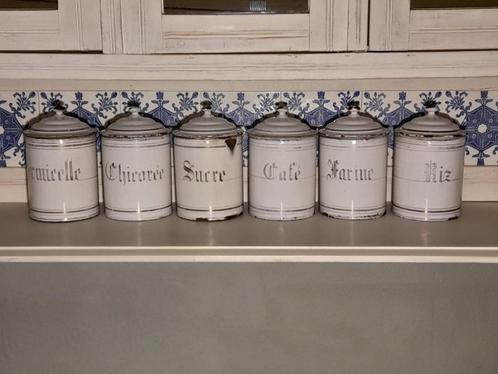 6 geëmailleerde kruidenpotjes, Antiek en Kunst, Antiek | Email, Ophalen