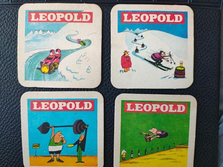 Bière Léopold publicité lot de 4 sous bock vintage Belgique, Verzamelen, Biermerken, Gebruikt, Viltje(s), Overige merken, Verzenden