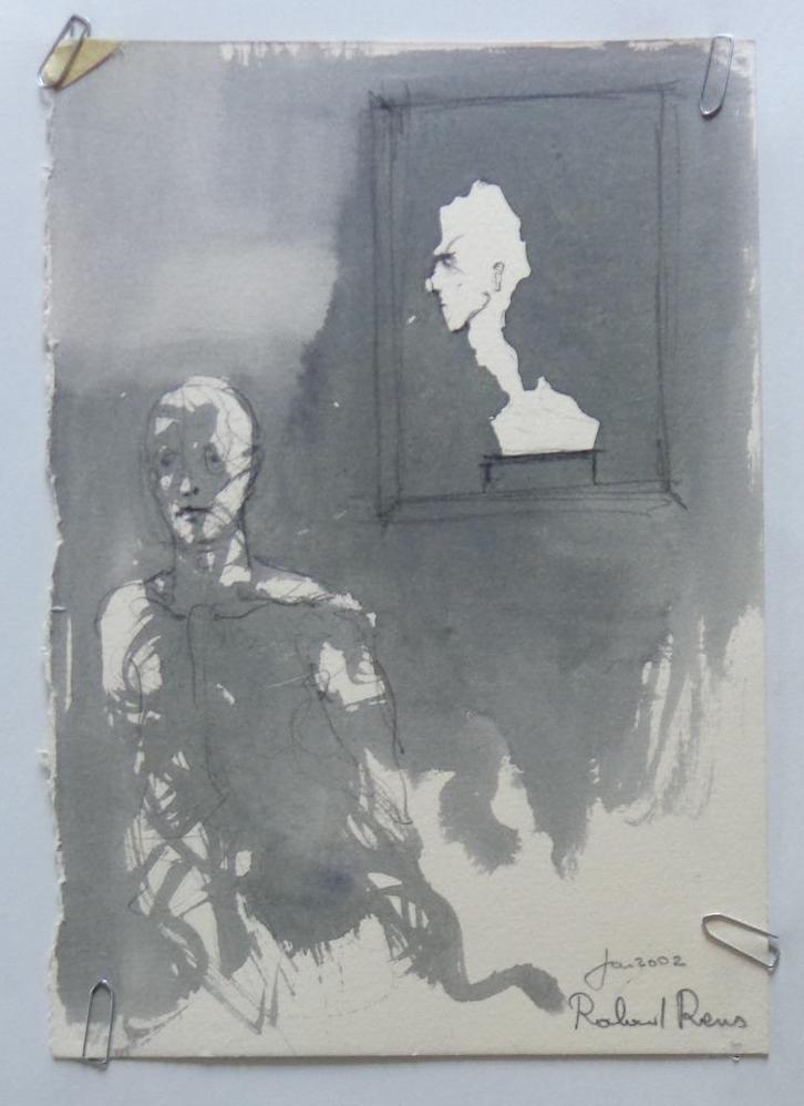 ROLAND RENS / FIGUUR / ORIGINEEL + KUNSTBOEK / 42x29cm / SIG, Antiek en Kunst, Kunst | Schilderijen | Modern, Ophalen of Verzenden