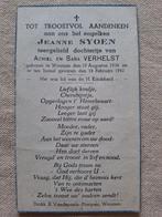 Bidprentje oorlogsslachtoffer 4 jaar Jeanne Syoen 1938 -1942, Ophalen of Verzenden, Bidprentje