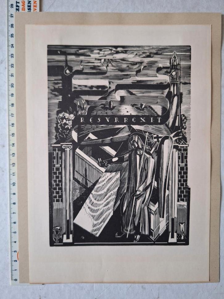 Originele houtsnede Jos Hendrickx "Ressurexit", Antiek en Kunst, Kunst | Etsen en Gravures, Ophalen of Verzenden