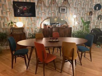 Chaises vintage retro tissu côtelé salon salle à manger 