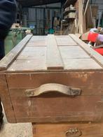 Oude retro vintage houten koffer met leder handvatten, Maison & Meubles, Enlèvement ou Envoi