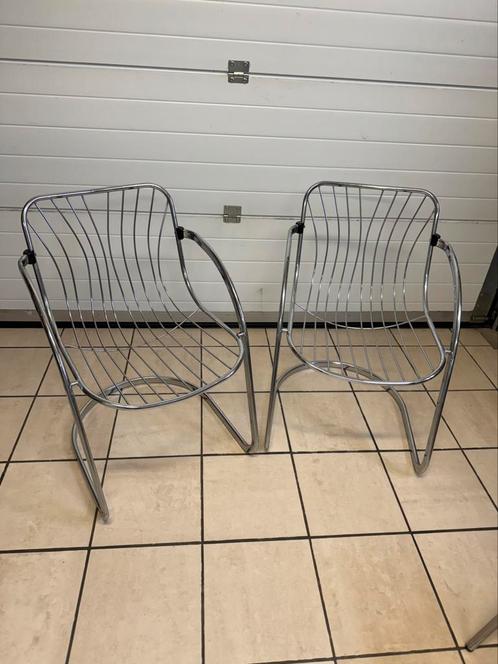 Een set van 2 stoelen ontworpen door Gastone Rinaldi, Huis en Inrichting, Stoelen, Gebruikt, Metaal, Ophalen