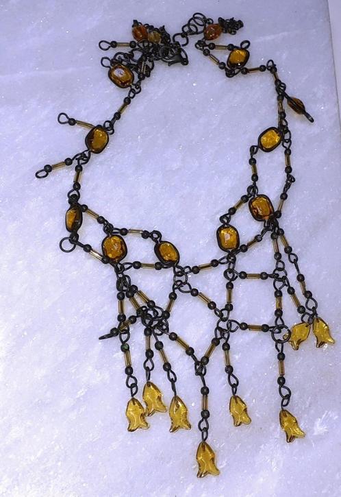 Halsketting vintage art deco met amber, Handtassen en Accessoires, Kettingen, Oranje, Met edelsteen, Verstelbaar, Verzenden
