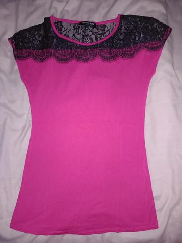 Flashy roos topje met zwart kanten hals MORGAN XS beschikbaar voor biedingen