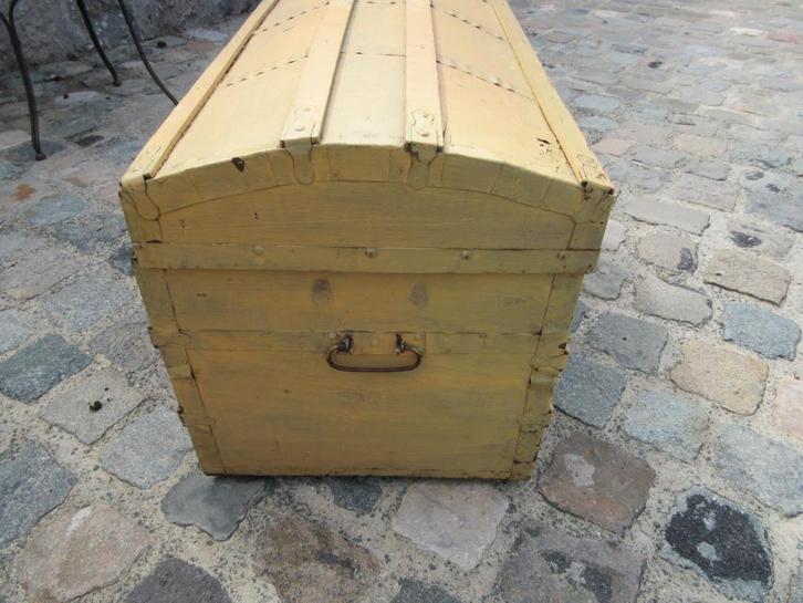 Héél oude koffer in hout reiskoffer malle vintage sixties, Antiek en Kunst, Curiosa en Brocante, Ophalen