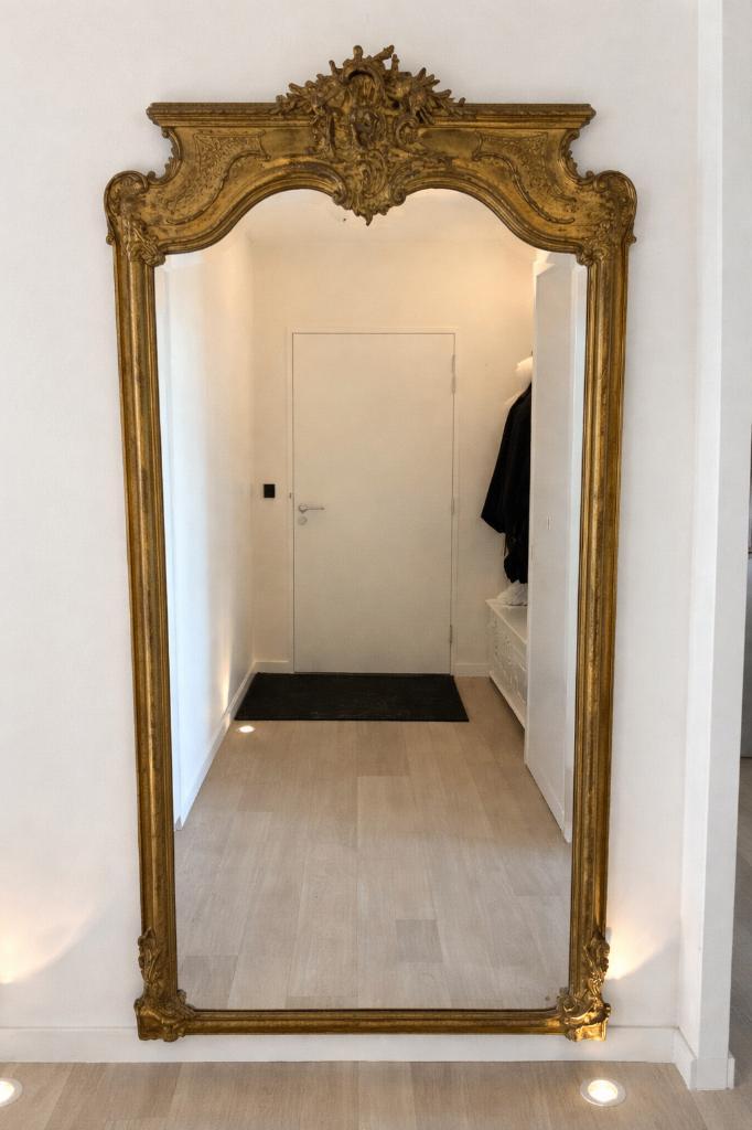 Grote antieke vergulde spiegel - perfecte staat, Antiek en Kunst, Antiek | Spiegels, 100 tot 150 cm, 200 cm of meer, Rechthoekig