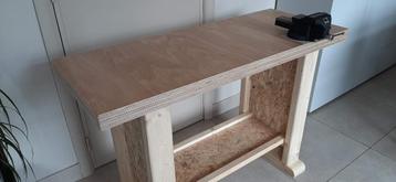 Établi, table de travail en bois, établi robuste +étau inclu, Enlèvement, Étau