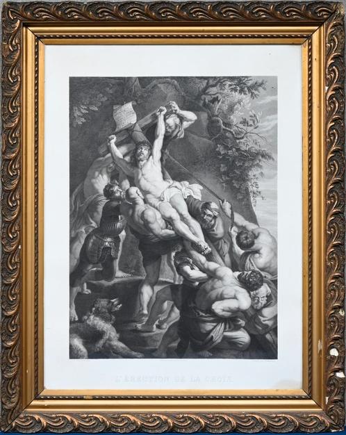 Zeldzame Antieke gravure:P.P. RUBENS L'érection de la croix, Antiek en Kunst, Kunst | Etsen en Gravures, Ophalen