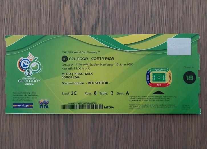 Ticket WK WC 2006 FIFA Ecuador-Cista Rica in topstaat, Verzamelen, Sportartikelen en Voetbal, Nieuw, Overige typen, Ophalen of Verzenden