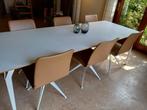 Eettafel met 6 stoelen in leder. Witte tafel, cognac stoelen, 200 cm of meer, 50 tot 100 cm, Zo goed als nieuw, Ophalen