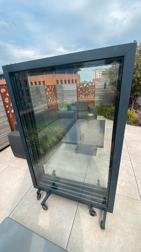 Glazen windscherm, Tuin en Terras, Tuinschermen, Gebruikt, Aluminium, 150 tot 200 cm, 200 cm of meer, Ophalen