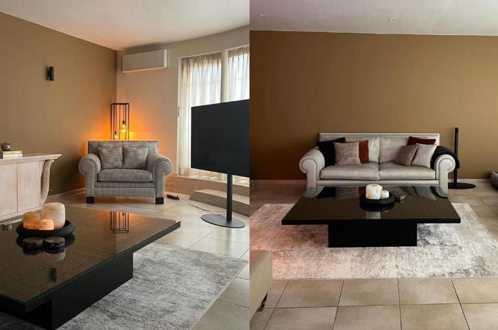 2 luxueze zetels, Huis en Inrichting, Zetels | Zetels, Zo goed als nieuw, Rechte bank, Tweepersoons, Hout, Stof, Ophalen