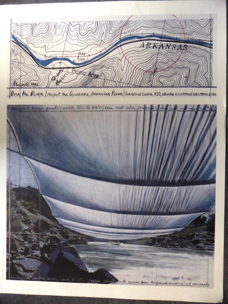 Christo, offsetlitho "Over the River" Arkansas, Antiek en Kunst, Kunst | Litho's en Zeefdrukken, Ophalen of Verzenden