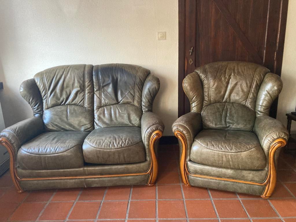 Lederen dubbelzit + enkelzit, Ophalen, Gebruikt, Leer