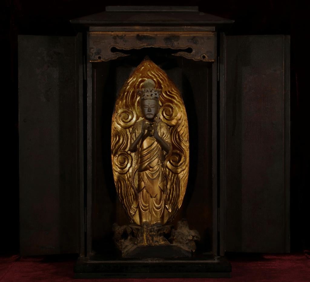Antieke Boeddha Kannon Kwan-yin + Zushi, Japan 1800-1868, Envoi