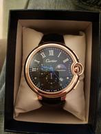 Cartier Ballon automatic met zwarte leren horloge band 41mm, Overige merken, Staal, Staal, Polshorloge