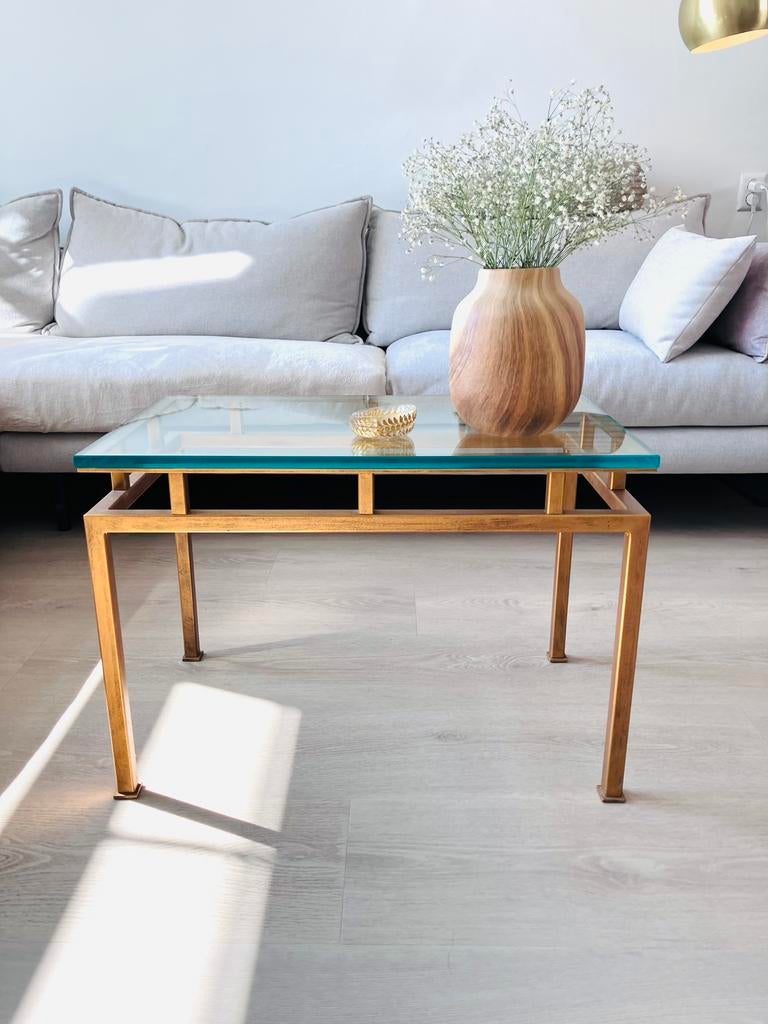 Mooie vintage antieke salontafel. Hollywood Regency, Ophalen, 50 tot 100 cm, Glas, Zo goed als nieuw