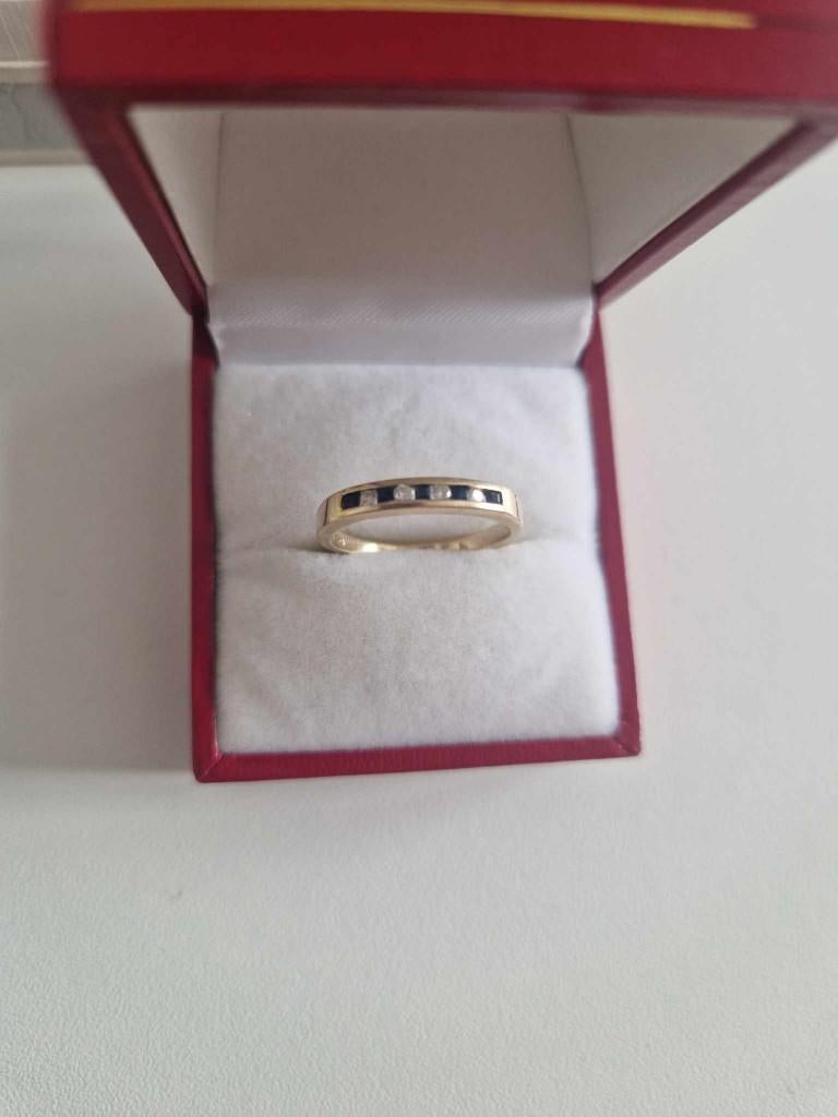 18-karaats gouden ring met saffier en diamant, Ophalen, Zo goed als nieuw, Met edelsteen, Dame