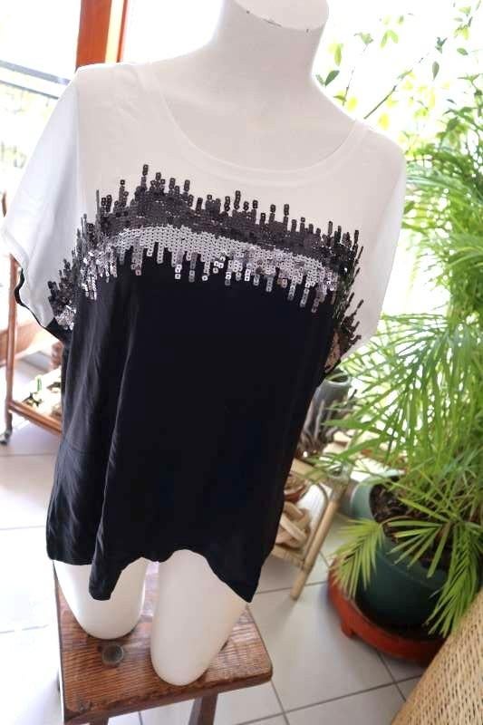 wit zwart bijzonder sfeervol blouse T-shirt, Wit, SIXTH SENSE, Maat 46/48 (XL) of groter, Nieuw