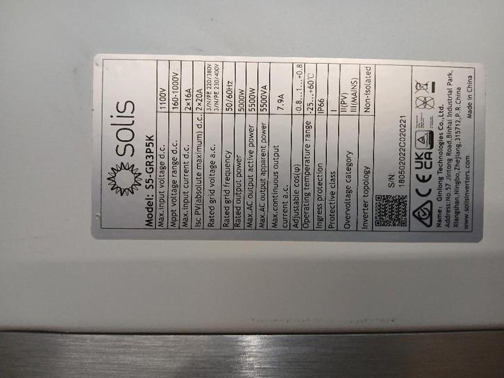 omvormer Solis S5-GR3P5K driefase 5 kW, Elektronische apparatuur, Overige elektronische apparatuur, Zo goed als nieuw, Ophalen