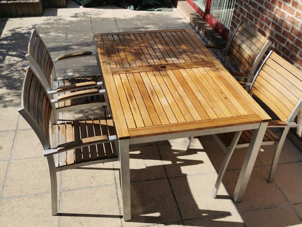 teak tuinset, Jardin & Terrasse, Ensembles de jardin, Enlèvement, Utilisé, Bois de teck, Salons de jardin