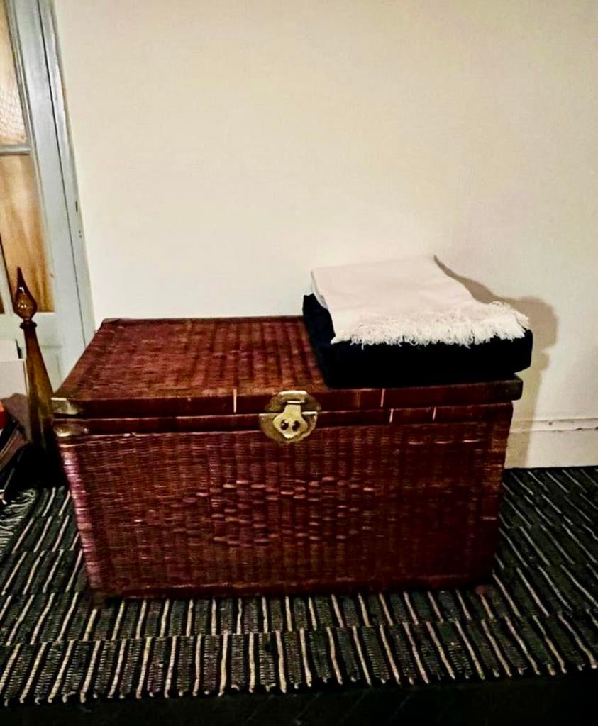 Eclectische rotan dekenkist/ opbergkist –wicker trunk –90 cm, Ophalen, Zo goed als nieuw