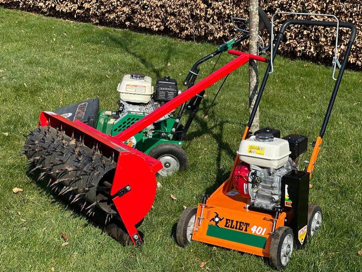 verhuur verticuteerder, prikrol, doorzaaier, Tuin en Terras, Verticuteermachines, Zo goed als nieuw, Benzine, Ophalen