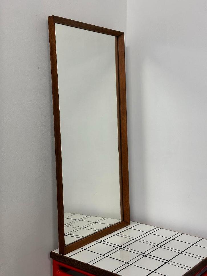 Vintage Deense spiegel in teak, Maison & Meubles, Accessoires pour la Maison | Miroirs, Comme neuf, 100 à 125 cm, 100 à 150 cm