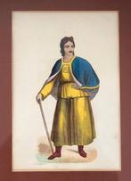 Lithografie Tibetaanse klederdracht Tibet Duverger A67-2, Ophalen of Verzenden