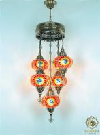 Oosterse Mozaïek Hanglamp – 5 Bollen H: 103cm B: 43cm, Nieuw, Ophalen of Verzenden, Glas, Oosters