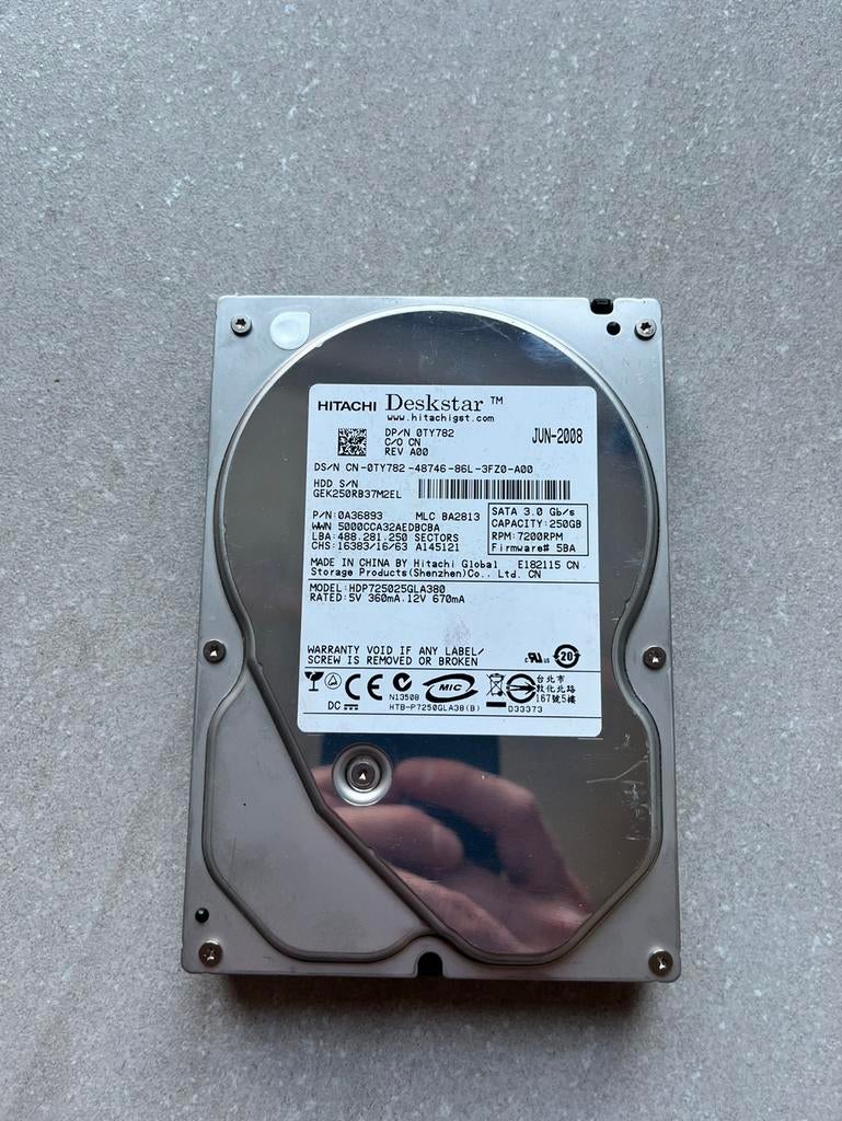 Hotachi HDD 250Gb, 7200RPM, Computers en Software, Harde schijven, Ophalen, Zo goed als nieuw, HDD