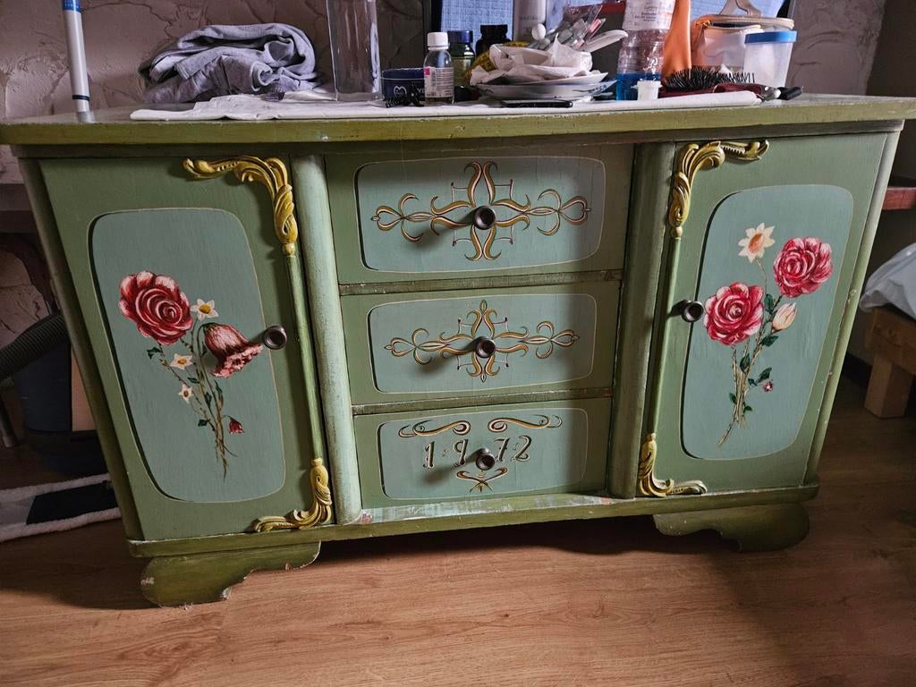 Prachtige Voglauer Stijl Handbeschilderde Bauernkommode, Ophalen