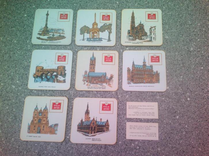 8 Stella Artois onderleggers:Belgische steden., Verzamelen, Biermerken, Zo goed als nieuw, Viltje(s), Stella Artois, Ophalen of Verzenden