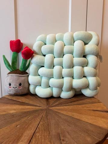 Vierkant knoopkussen in Muntgroen - 30x30cm beschikbaar voor biedingen