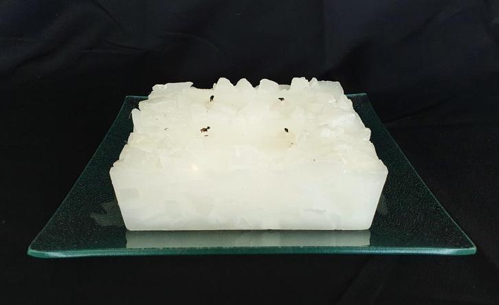 Glazen schaal met kaarsenblok, Huis en Inrichting, Woonaccessoires | Kandelaars en Kaarsen, Zo goed als nieuw, Kaars, Minder dan 25 cm