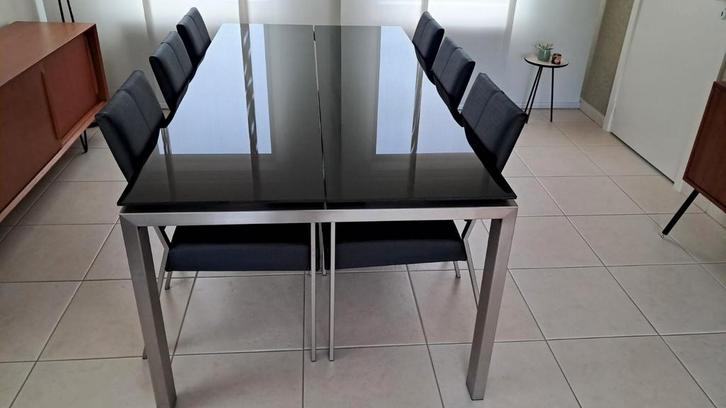 Eettafel geborsteld RVS met bijhorende stoelen RVS, Huis en Inrichting, Tafels | Eettafels, Gebruikt, 100 tot 150 cm, 200 cm of meer