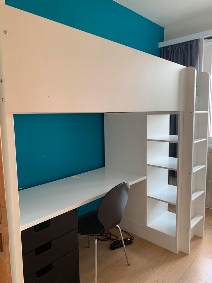 IKEA SMÅSTAD Hoogslaper, wit-zwart/met bureau, Kinderen en Baby's, Kinderkamer | Stapelbedden en Hoogslapers, Gebruikt, Hoogslaper