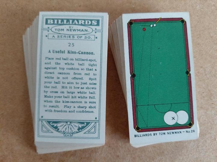 Billiards by Tom Newman complete set 50 biljart chromos 1929, Verzamelen, Sportartikelen en Voetbal, Poster, Plaatje of Sticker