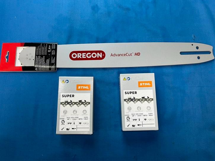 Lame de scie Oregon de 45 cm + 2 chaînes Stihl neuves !, Bricolage & Construction, Outillage | Pièces de machine & Accessoires