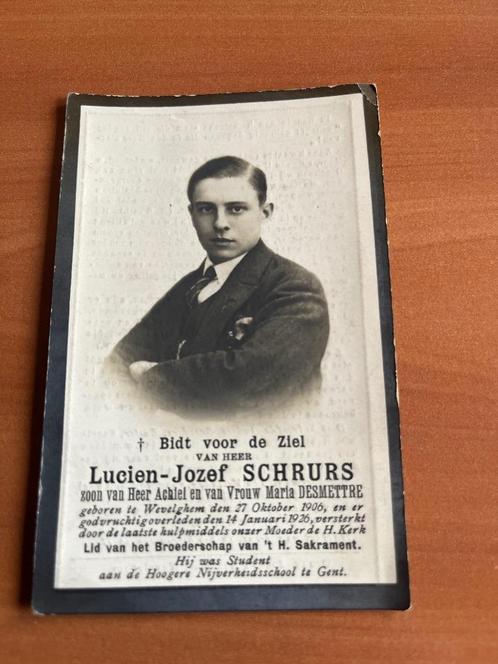 Rouwkaart L. Schrurs  Wevelghem 1906 + 1926, Collections, Images pieuses & Faire-part, Carte de condoléances, Envoi
