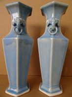 Vase vases chinois ancien ou vintage avec têtes d'éléphants, Comme neuf, Bleu, Moins de 50 cm, Enlèvement ou Envoi