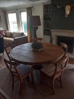 ronde tafel 1.50m / 5 stoelen oud reclaimed teak, Huis en Inrichting, Ophalen, 150 tot 200 cm, Robuuste landelijke nostalgische Hoffz Aura teakhouten unieke